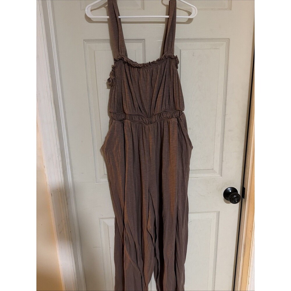 Torrid Deep Taupe Shirred Jumpsuit Size 1 (xl 14-16) Pockets